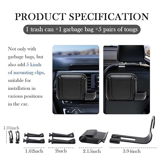 Upgraded Car Trash Can with Lid & 5 Types Mounting Clips,Push-on Car Trash Bin with Trashes Bag for Garbage Storage,Versatile Cars Garbage Can for Side Door/Chair Back