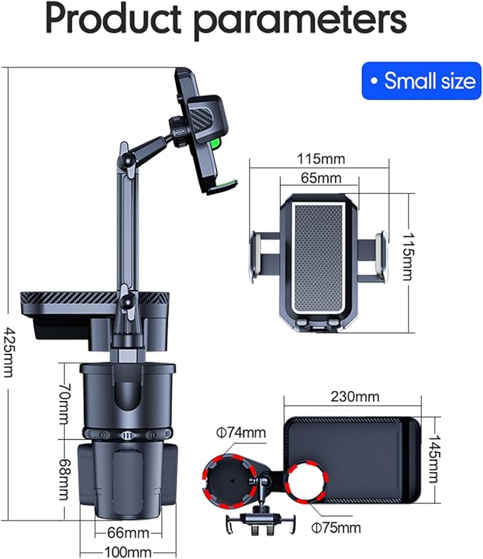 Cup Holder Tray for Car, Upgrade 4 in 1 Adjustable Detachable Car Food Table Tray with Solid Base & Phone Slot,Car Cup Holder Expander with 360°Rotation Tray for Travel Road Essential S