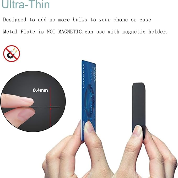 Adhesive Thin Metal Plates(Compatible with Magnetic Mounts),4 Piece Metal Plates for Phone Case(2 Rectangle and 2 Round) S-07N(Silver)