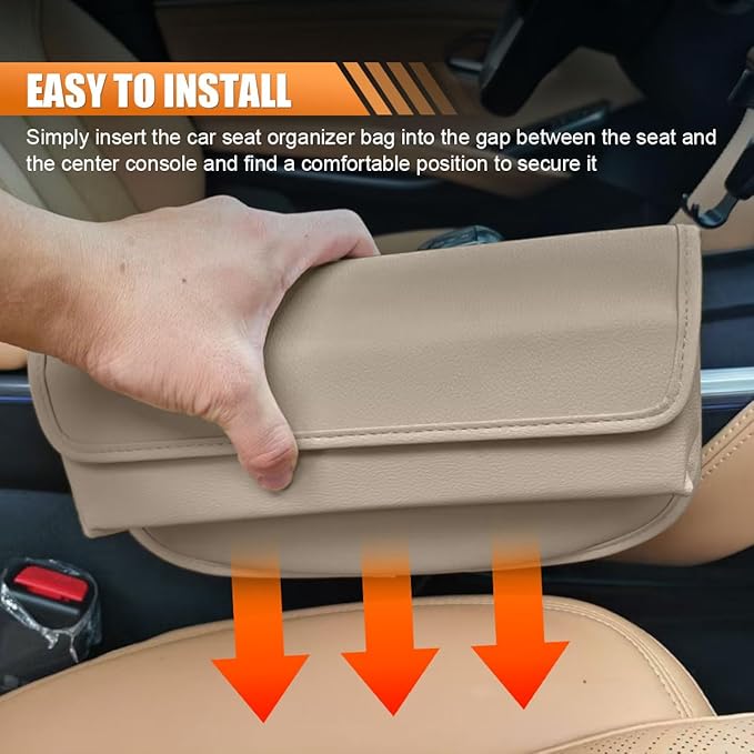 Car Seat Gap Filler Organizer, Leather Waterproof Auto Front Seat Storage Box, Portable Car Seat Side Pocket Organizer, Vehicle Interior Storage Accessory for Phone Glasse Key Card (Grey)