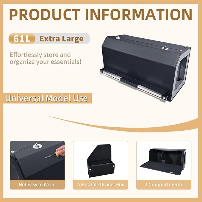 XCF Car Trunk Organizer, Sturdy Car Storage Organizer with Lid and Push-pull Handle Collapsible Leather Cargo Organizer for Suv, Truck, Sedan, Van (Black, 26.7 x 11.4 x 12.2in)