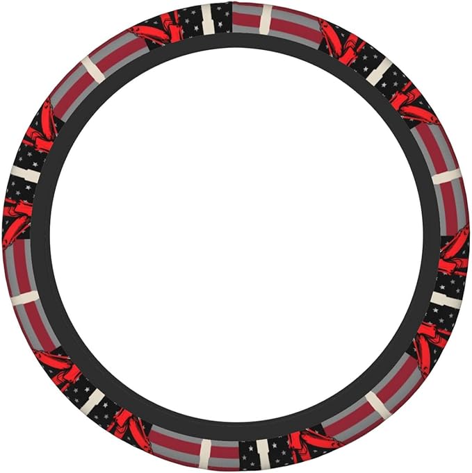 Red Line Flag Excavator Neoprene Steering Wheel Covers Women Men Car Accessories, Universal 15 Inch Fit Auto, Suvs, Truck