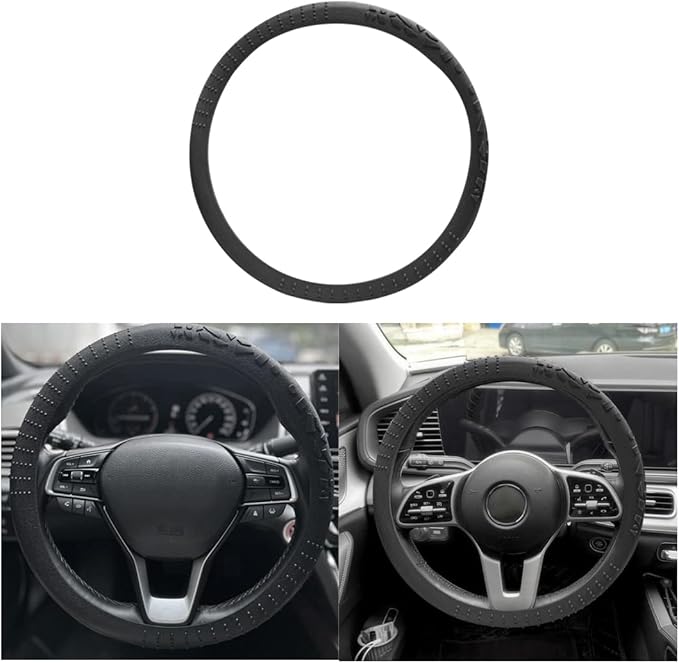 BESULEN Car Steering Wheel Cover, Anti-Slip Silicone Vehicle Steer Wheel Protector, Automotive Interior Steering Wheel Protective Guard Accessories, Universal Fit for Most Car Models (Black)