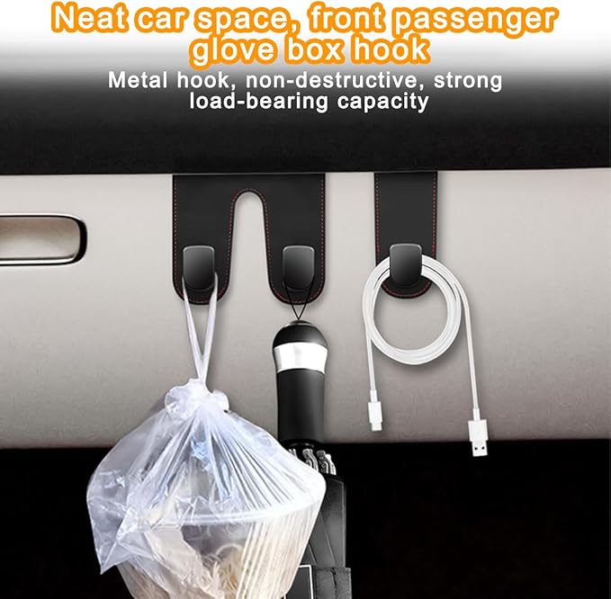 Mandark Car Co-Pilot Glovebox Hooks, Anti-Scratch Auto Co-Pilot Glove Box Hanger, Vehicle Interior Storage Organizer for Handbags Purses Coats, Universal for RV, SUV, Truck (Black/Double Hooks)