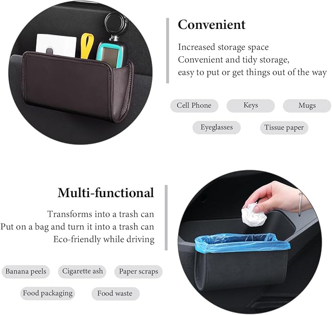 Car Trash Can, Foldable Leather Hanging Trash Bag, Multi-Function Mini Storage Box, Garbage Can for Car, Brown