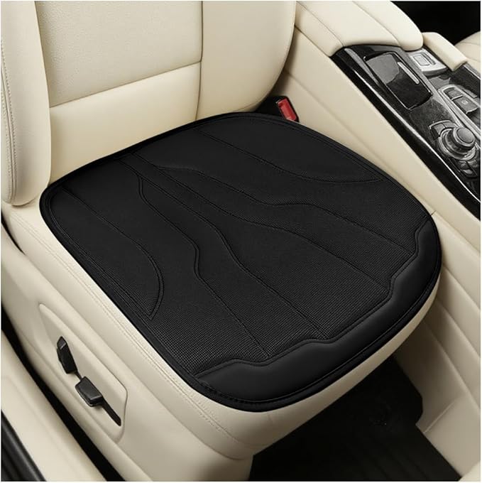 Car Seat Cushion Pad, Comfortable Foam Non-Slip Vehicle Front Seat Bottom Protector for Back Pain Relief, Breathable Automotive Chair Covers, Universal for SUV RV Truck (Black)