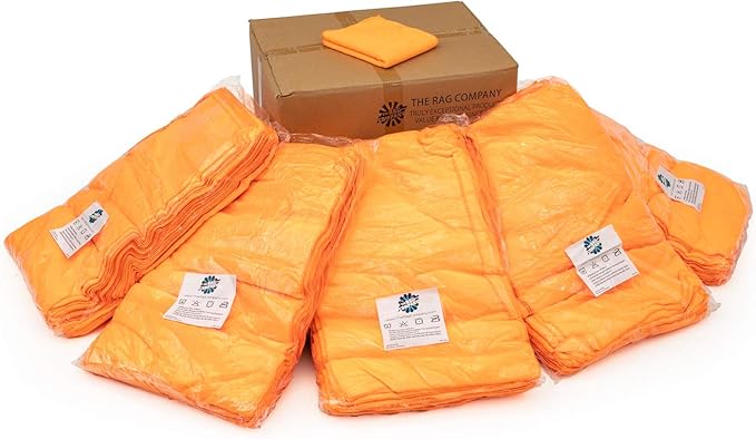 The Rag Company - Car Wash Towel - Professional Microfiber Auto Detailing and Drying Towels, Lint-Free, Streak-Free, Great for General Cleaning, 320gsm, 16in x 27in, Orange (Wholesale Case of 125)