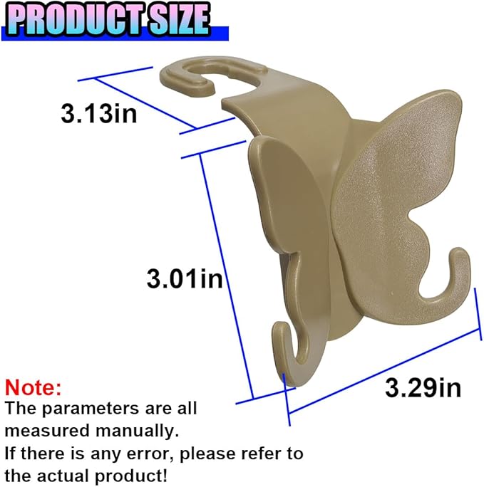 2PCS Cute Butterfly Car Seat Headrest Hook, Multifunctional Auto Interior Bag Organizer Holder, Car Back Seat Hanging Storage Double Hooks for Purse, Bag, Coat, Umbrella(Brown)