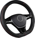 D Cut Steering Wheel Cover, Universal Microfiber Leather Breathable Flat Bottom Steering Wheel Cover Sports Style, 15 inch/ 38cm, Black