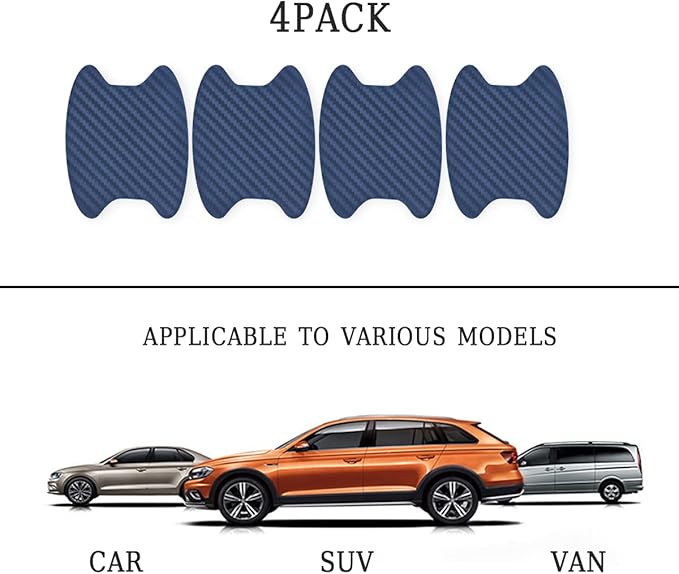4PCS Car Door Handle Sticker, Carbon Fiber Anti-Scratches Car Door Cup Protector, Non-Marking Auto Door Handle Protective Film, Universal for Most Car Handles (Blue/4PCS)