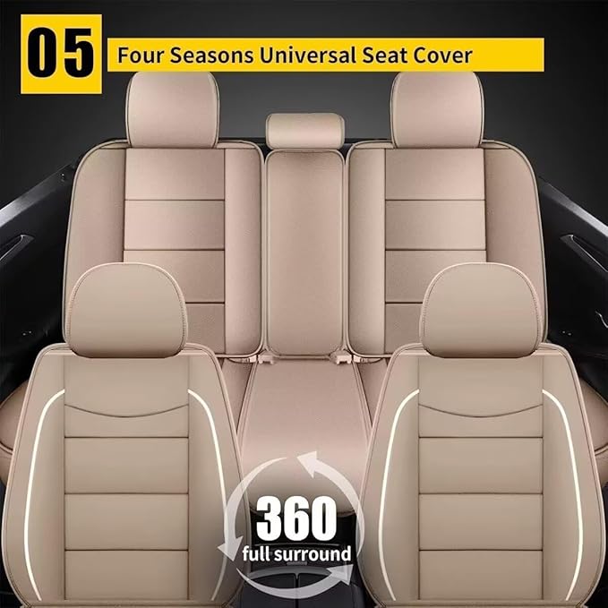 YORKNEIC Leather Car Seat Covers Fit for Hyundai Ioniq 2017-2024: 5 Seats Full Set Seat Covers - Waterproof Auto Seat Protector Compatible Airbag (Beige)