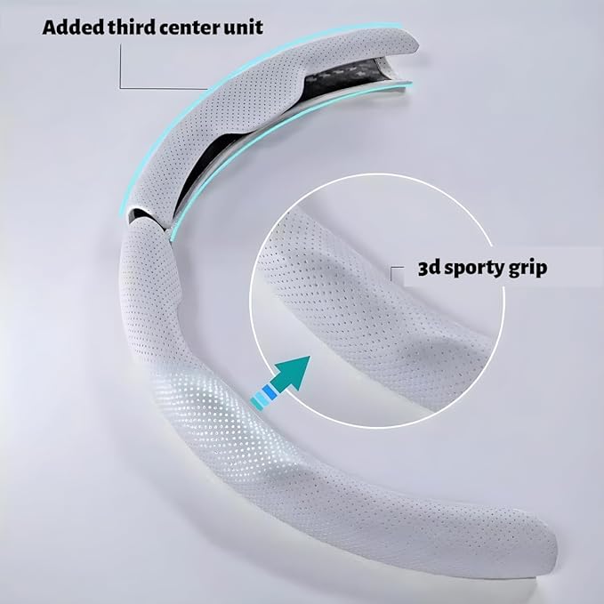 Car Steering Wheel Cover, Nappa Leather 15 Inch Snap-On 3PCS Set Vehicle Steer Wheel Wrap Protector, Non-Slip Automotive Interior Protection Accessories, Universal Fit (White)