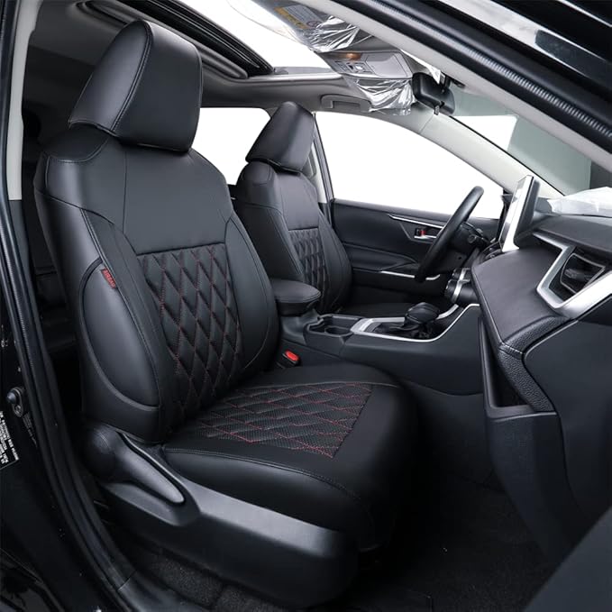 coverdream Corolla Cross Leather Seat Covers Custom Fit for 2022-2026 Toyota Corolla Cross L,LE,XLE,S,SE (Non-Hybrid),Fully Covered,Luxury Waterproof Car Seat Protector(Full Set,Red/Black)