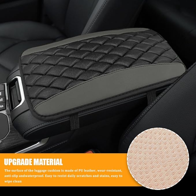 Car Center Console Cover, Leather Waterproof Armrest Seat Box Cushion Pad, Universal Decor Protector Mat, Comfortable Car Decor Accessories Fit for Most Cars, Vehicles, SUVs (Gray)
