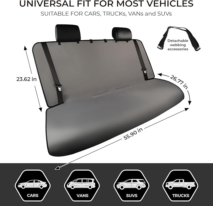 Xokaimeo Waterproof Car Seat Covers Grey with - Washable Rear Bench Car Seat Protectors with Anti Slip Bottom - Durable Auto Seat Cushions Universal Fit for Vehicles Cars SUV Trucks