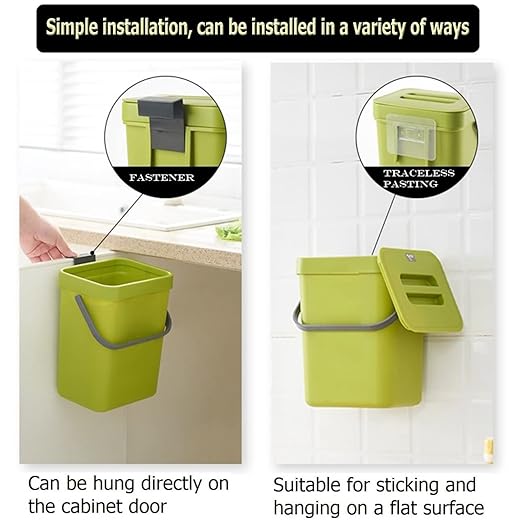 Small Trash Can with Lid Mini Kitchen Hanging Trash Can Tightly Sealed Odor Free, Small Countertop Compost Bin for Scraps from Daily Cooking, Mountable Trash Bin for Kitchen Counter,5L/1.3 Gal
