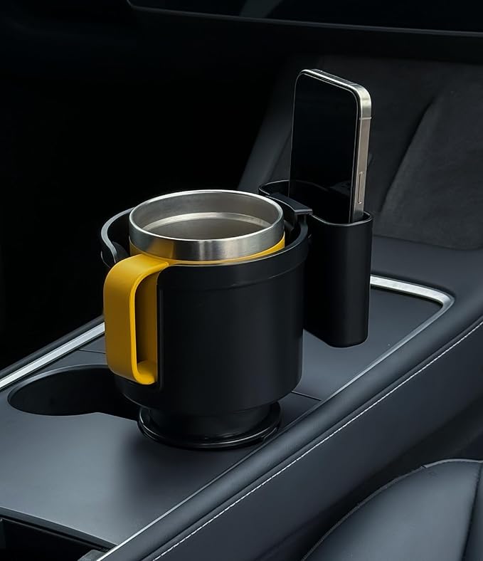 Seven Sparta Cup Holder Expander with Phone Holder & Cable Access, 3-in-1 Car Organizer, Side Storage Box for Phone/Cards, Compatible with Yeti, Owala, Hydro Flasks & Large Bottles Mugs in 3.5"-4.0"