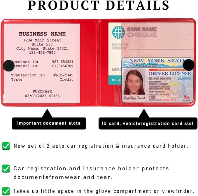 4 PCS Car Registration and Insurance Holder, 10.6''×4.8'' Essential Auto Card Glove Box Organizer with Closure, Vehicle Interior Accessories Perfect for Documents, Cards