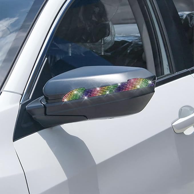 4PCS Bling Car Rear View Mirror Anti-Scratch Stickers Protector, Rhinestone Auto Door Handle Edge Guards, Crystal Anti-Collision Strip Decal, Car Exterior Decoration Accessories for Women Men (Color)