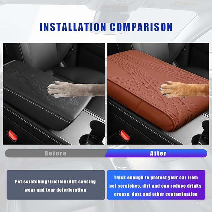 Ziciner Car Center Console Cover, Leather Memory Foam Armrest Cushion Protection Pad, Waterproof Hand Rest Pillow with Height Increase, Universal Accessory for Most Car (Brown #Angel)