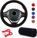 Suede Leather Steering Wheel Cover, Leather Steering Wheel Cover Lace Up, Universal 15 Inch Breathable, Non-Slip, Durable Suitable for Every Season,Black