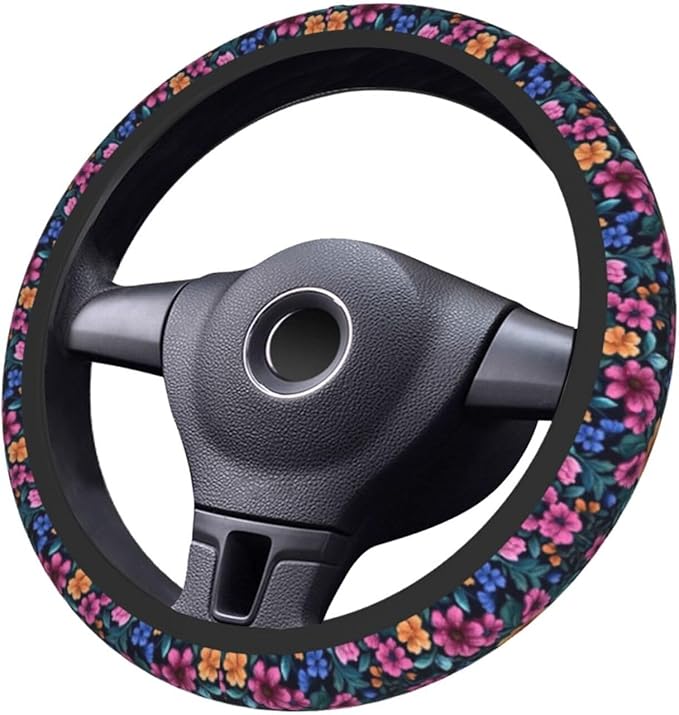 Colorful Floral Steering Wheel Cover for Women Men Girls Car Accessories Decor Anti-Slip Neoprene Auto Steering Wheel Covers Protector Universal 15 Inch