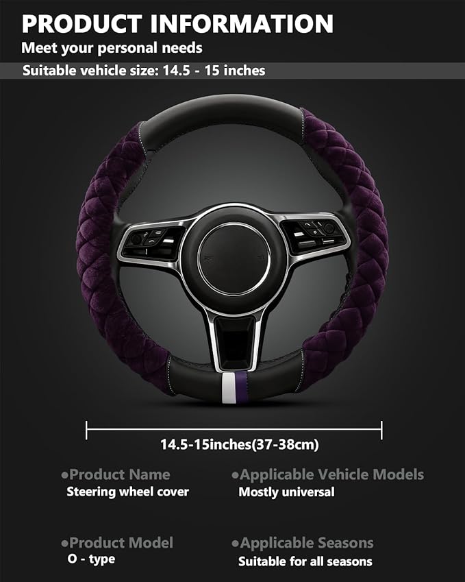 Cxtiy Universal Car Steering Wheel Cover Fluffy Soft Winter Plush Steering Wheel Cover (A-Purple)