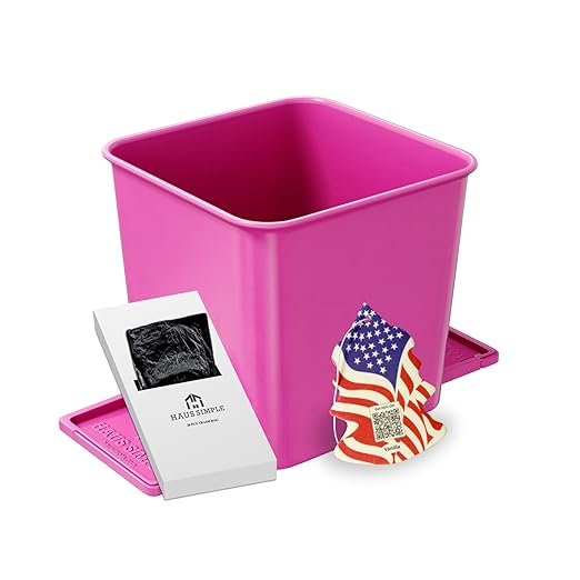 HAUSSIMPLE Car Trash Can 2L with Stability Wings & Velcro for Extra Stability – Magic Strip & Clip for Fabric & Rubber Mats – Durable Plastic, Easy Pull Trash Bags Included – Pink