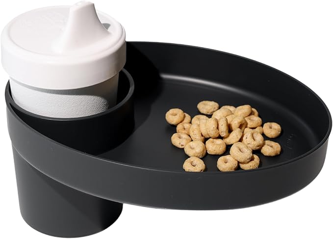 Travel Tray Oval USA Made Extend Your Current Cup Holder to Hold a Cup Plus A Tray for Snacks, Toys and Accessories. Use in a Car Seat, Booster, Stroller, Golf Cart, Outdoor Chair, (Pirate Black)