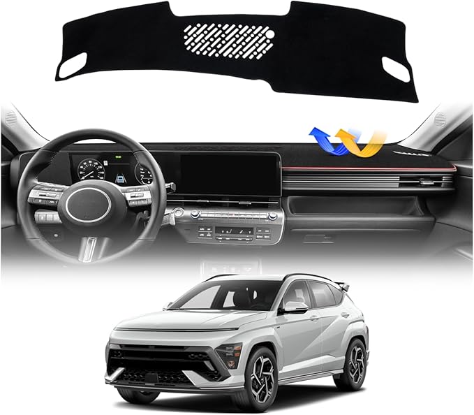 Cartist Dash Cover Compatible with Hyundai Kona 2024-2026 Dashboard Cover Mat hyundai kona 2024 accessoriesNon-Slip Carpet Sunshield Glare UV Rays Protector（New vents have been added to the left side）
