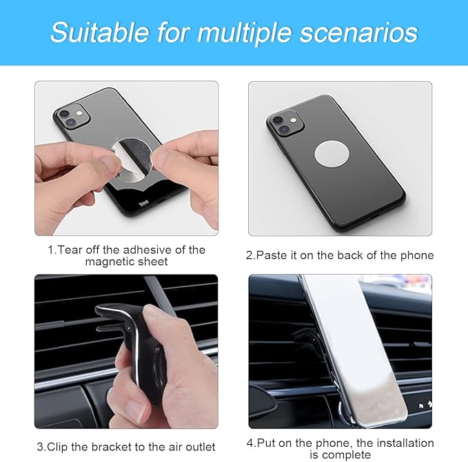 Magnetic Phone Mount for Car, 360°Adjustable Universal Cell Phone Holder for Car Air Vent Mount Fits 3-7 inch Mobile Phone and More Devices (Black)