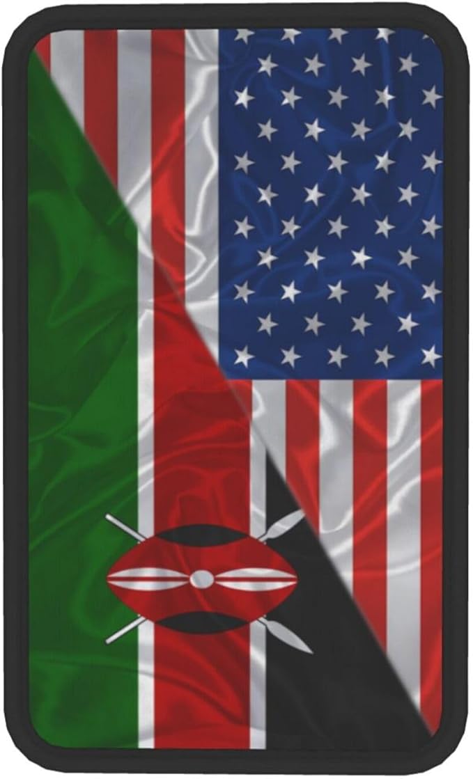America and Kenyan Triangle Flag Car Armrest Pads Auto Seat Handrail Box Decoration Cushion Car Center Console Cover Pad Protector Universal Fit Most Cars Vehicles