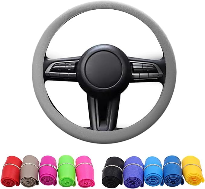 Cool Non-Slip Silicone Steering Wheel Protector, Steering Wheel Protective Cover, Non-Slip Car Steering Wheel Cover, Soft Silicone Car Steering Wheel Cover (Light Grey)