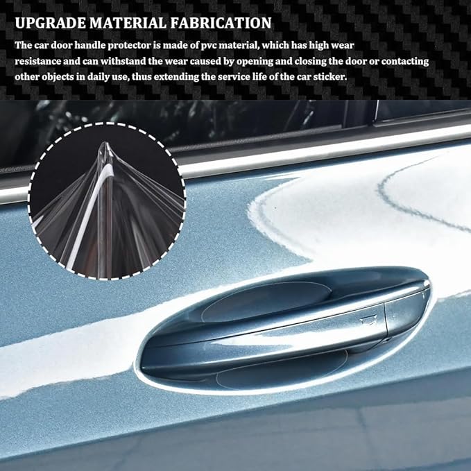 4PCS Car Door Handle Cup Scratch Protectors, Carbon Fiber Anti-Scratches Car Door Cup Protector, Universal Door Handle Protective Film, Car Door Handle Paint Cover Guard Pad for Most Car Handles