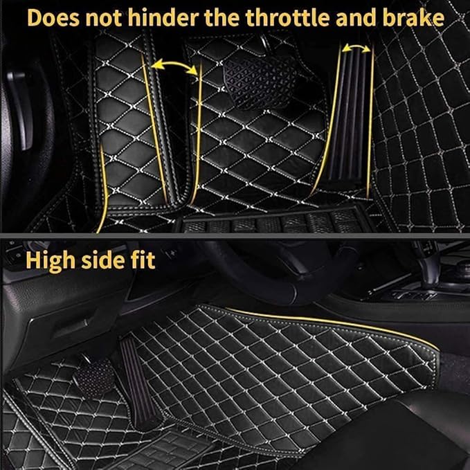 Custom Luxury Leather Car Floor Mats Upgrade Your Car's Interior All-Weather Protection for Cars, SUVs, Trucks Compatible with Automotive Mats (Black Narrow Strip)