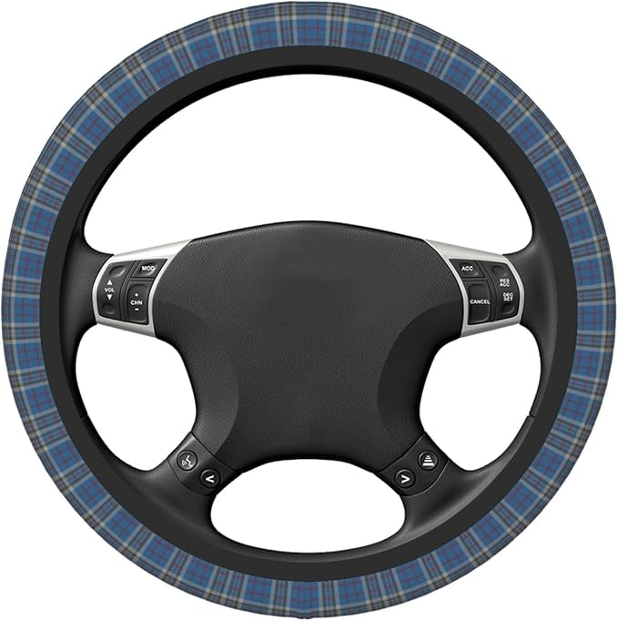 Thickened Elastic Steering Wheel Cover, Plaid Clan Thompson Grey Blue Check Tartan Ultra, Soft, Breathable, Fit for Cars, SUVs, Trucks, Stylish Comfortable Grip