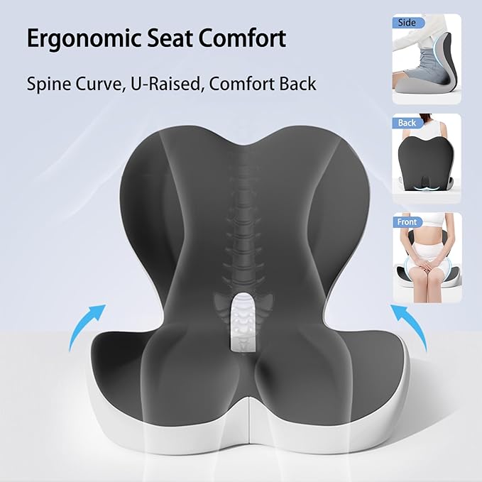 Seat Cushion for Truck Driver | Office Chair Seat Cushions for Office Chair with L-Shaped Ergonomic Design | Memory Foam Chair Cushion for Long Sitting Office Worker