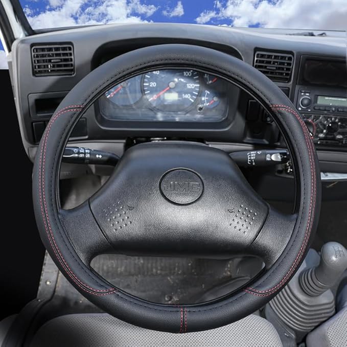 Product Truck Steering Wheel Cover PU Leather Anti Slip Anti Rub Four Season Universal 16 17 18 19inch (Black, 18inch)