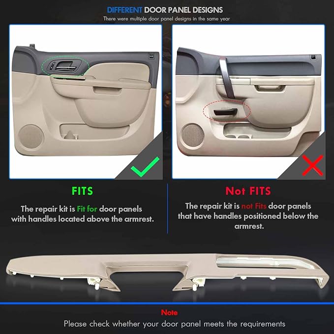 80995 Front Right Passenger Side Armrest Repair Kit Fit for Chevy Silverado Suburban Tahoe Avalanche For GMC Sierra Yukon 2010-2014 Door Panel with Release Handle Above Armrest - TAN - GM# 84127327