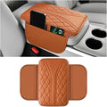 Car Center Console Cover, Leather Vehicle Armrest Box Pad with 2 Storage Bags, Automotive Interior Arm Rest Cushion Protector Accessories, Universal for SUV Sedan Truck (Brown)