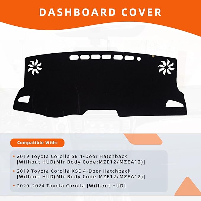 KEYOOG Dashboard Cover Dash Mat Fit for to-yota Corolla 2024-2020 (Without HUD Models),(2019 SE XSE Hatchback) Car Dash Board Mat Anti-Glare Carpet,Non-Slip Pad Sunshield Protector (Black)
