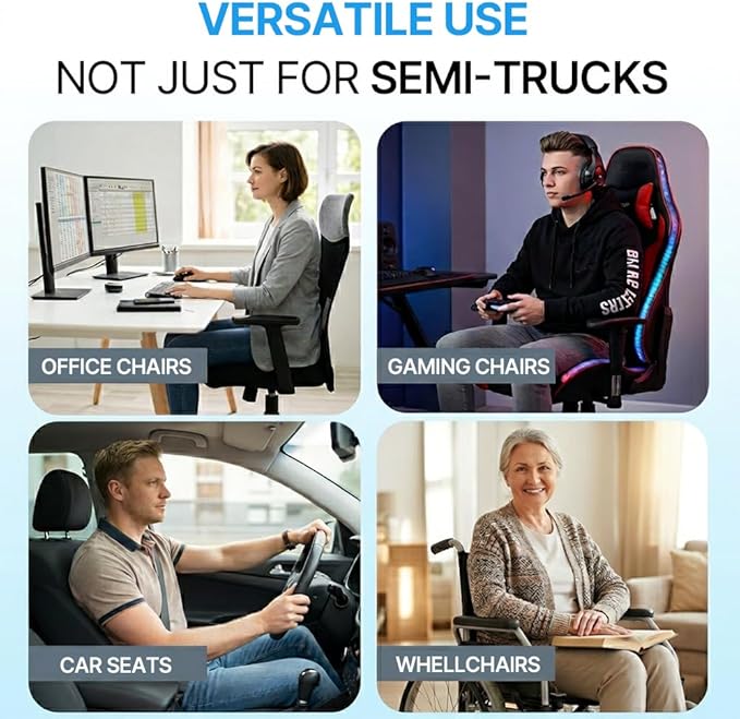 Large Truck Seat Cushion for Drivers – Ergonomic 18.5" Wide Memory Foam Seat Pad with Breathable Mesh, Anti-Slip Base & Secure Strap – Driving Seat Cushion for Truck Driver Comfort on Long Hauls