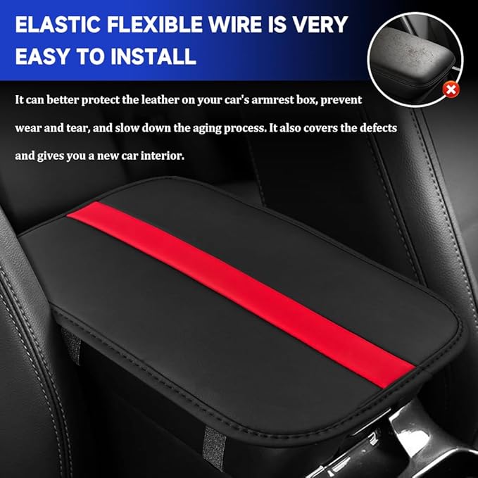 Car Center Console Cushion Pad, Arm Rest Cover for Car, Leather Waterproof Auto Armrest Seat Box Protector, Auto Armrest Storage Box Accessories Fits for Most Vehicles, SUVs, Trucks (Red)
