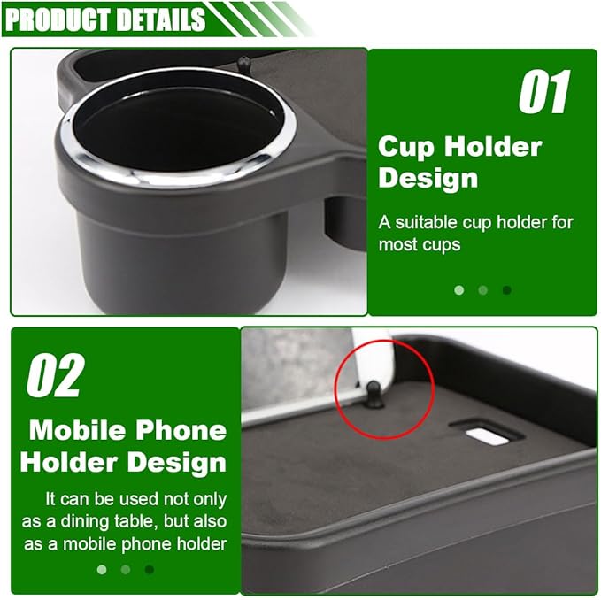 Car Cup Holder Tray, Detachable Eating Organizer Backseat Car Tray, Car Back Seat Organizer Foldable Desing, Automotive Accessories for Most Vehicles