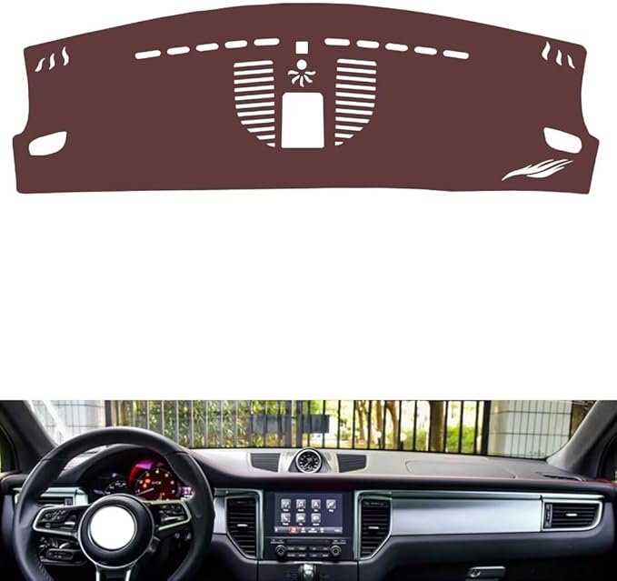 Leather Dashboard Cover Compatible with Porsche Macann（Compass） 2014-2026,Dash Board Cover mat Anti-Slip Sun-Proof and dust-Proof(Brown)