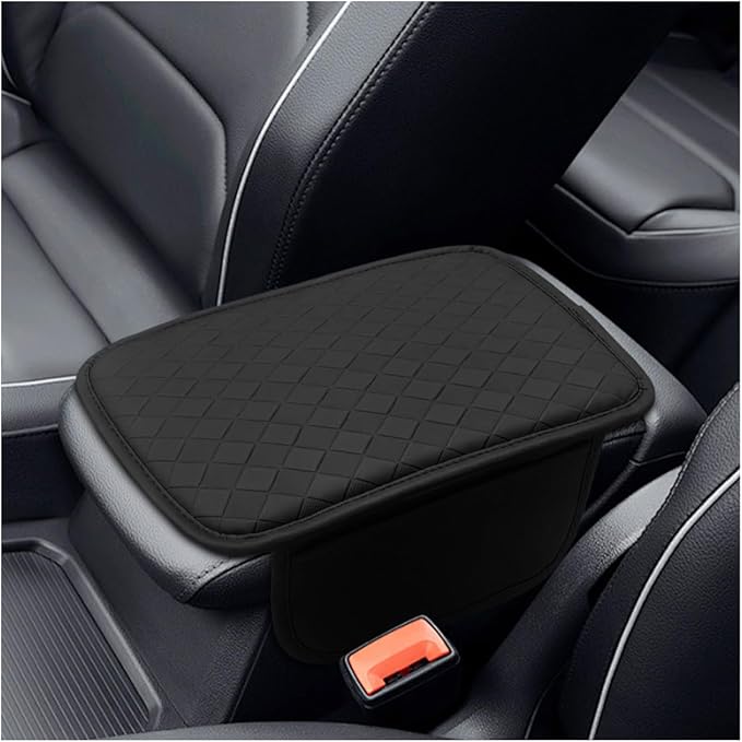Leather Car Center Console Cover, Anti-Scratch Auto Middle Console Protective Cushion with 2 Storage Bags, Universal Waterproof Vehicle Armrest Pad Accessory for Sedan, SUV, Truck (Black)
