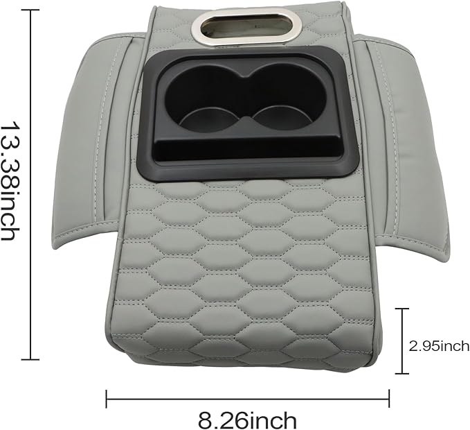 AOUTTUOA Gray Car Center Console Cover Universal Car Multifunctional Armrest Heightening Pad Microfiber Leather with Built-in Tissue Box & Cup Holder & Phone Storage Slot & Side Pockets