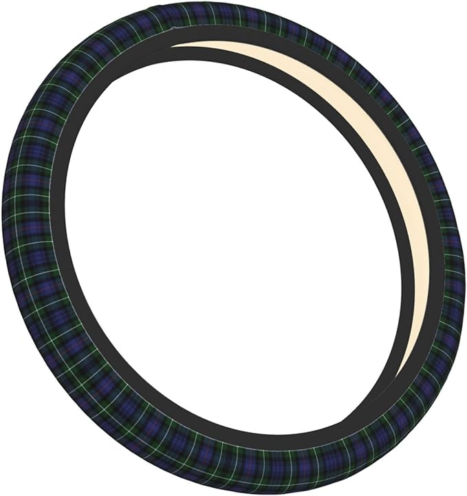 Thickened Elastic Steering Wheel Cover, Plaid Clan Mackenzie Purple Green Check Tartan Ultra, Soft, Breathable, Fit for Cars, SUVs, Trucks, Stylish Comfortable Grip