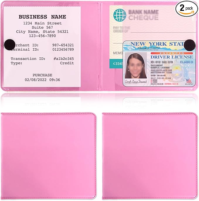 Kewucn 2 PCS Car Registration Insurance Holder, Essential Auto Card Glove Box Organizer, Vehicle Interior Accessories Perfect for Most Car, Truck, SUV (10.55''×4.8'', Pink)