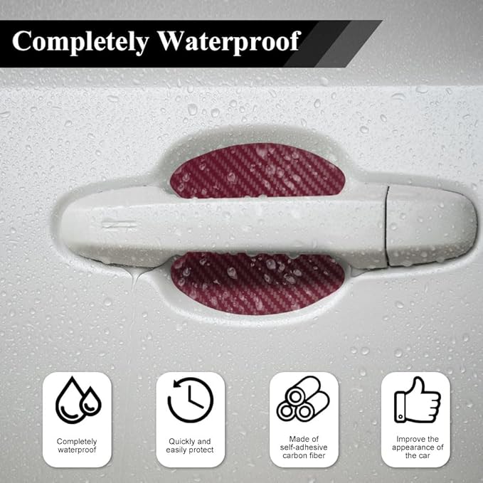 4PCS Car Door Handle Cup Scratch Protector, Car Door Handle Sticker, Scratch Auto Door Protective Film, Car Accessories Car Door Handle Protective Films Universal for Cars (Wine red, 4PCS)